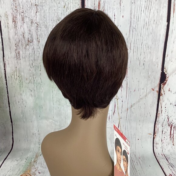 Salon #2 Darkest Brown Short Taper with Bang Wig 100% Human Hair Adjustable Clas - Picture 4 of 7